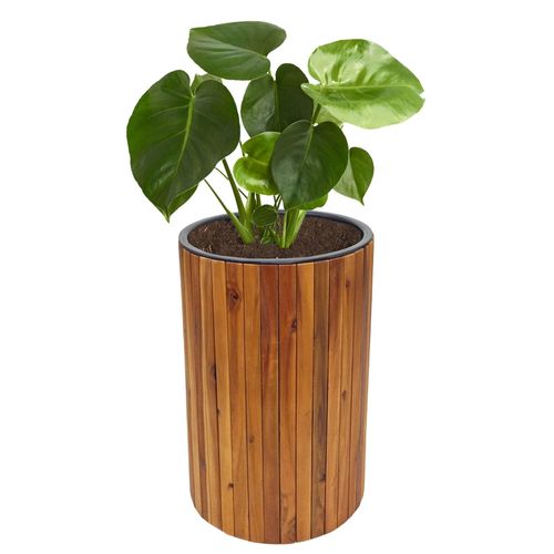 Pflanzkasten MCW-L24, Pflanzkübel Blumentopf Blumenkasten, rund 50x34cm Outdoor Akazie Holz MVG-zertifiziert, braun