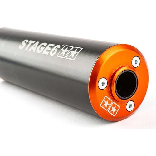 Auspuffanlage Stage6 Streetrace 70ccm mit Zulassung High Mount CNC für Derbi Senda, Farbe:schwarz / orange