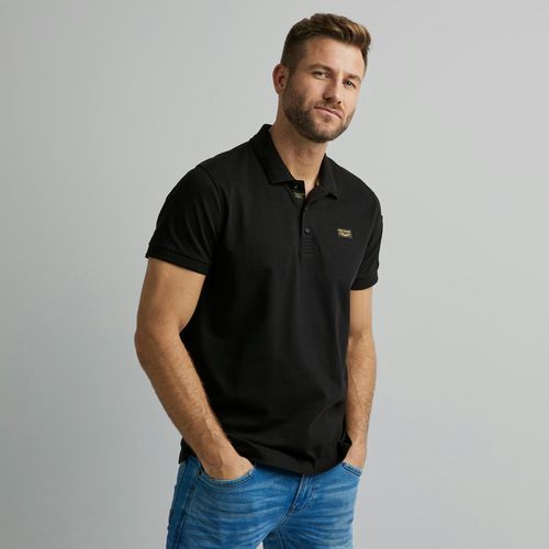 Poloshirt PME LEGEND, Herren, Gr. M (48/50), schwarz, Web, Obermaterial: 95% Baumwolle, 5% Elasthan, casual, normal hüftbedeckend, Rundhals, Kurzarm, Shirts, mit Logostickerei