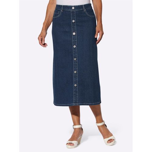 Jeansrock INSPIRATIONEN, Damen, Gr. 22, blau (blau, stone, washed), 99% Baumwolle, 1% Elasthan, unifarben, wadenlang, Röcke