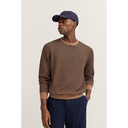 Rundhalspullover BUGATTI, Herren, Gr. M, 60, taupe, Sweatware, 100% Baumwolle, gestreift, casual, regular fit, Rundhals, Langarm Rippbündchen, Pullover, mit Streifen