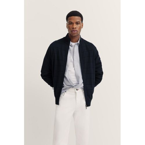 Strickjacke BUGATTI, Herren, Gr. L, 390, marine, Strick, 100% Baumwolle, unifarben, casual, regular fit, Langarm Rippbündchen, Strickjacken, mit Reißverschluss
