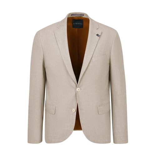 Sakko BUGATTI, Herren, Gr. 52, 30, beige, 41% Polyester, 30% Viskose, 17% Baumwolle, 9% Leinen, 3% Elasthan, unifarben, casual, normal, Langarm Manschette, Sakkos, mit Reverskragen und Stretchfunktion