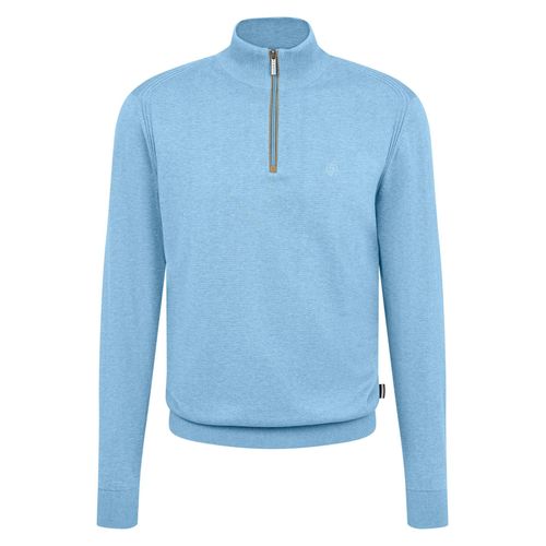 Troyer BUGATTI, Herren, Gr. XL, 320, hellblau, Sweatware, 100% Baumwolle, unifarben, casual, regular fit, ohne Ausschnitt, Langarm Rippbündchen, Pullover, mit Stehkragen