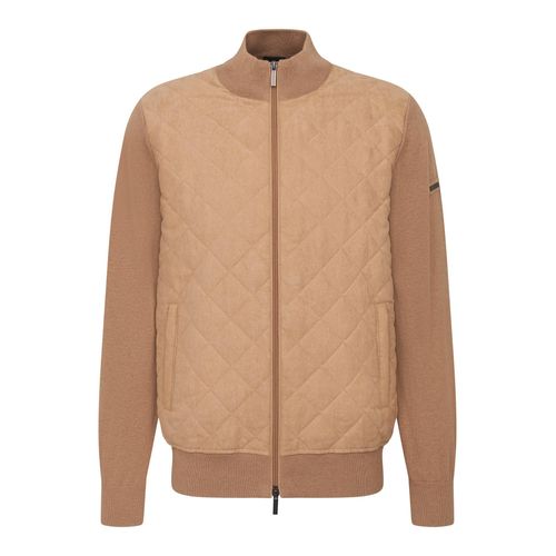 Strickjacke BUGATTI, Herren, Gr. M, 60, taupe, Strick, 100% Baumwolle, unifarben, casual, regular fit, ohne Ausschnitt, Langarm Rippbündchen, Strickjacken, mit Rautensteppung
