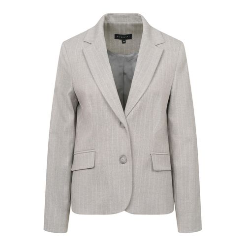 Kurzblazer BUGATTI, Damen, Gr. 42, 240, grau, 63% Polyester, 34% Viskose, 3% Elasthan, unifarben, casual, normal, Langarm normaler Saum, Blazer, mit Streifen