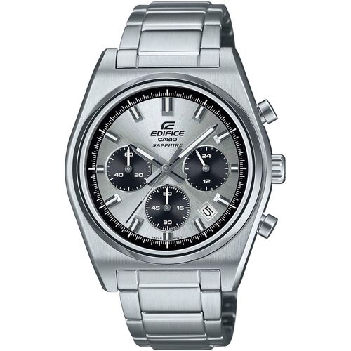 Chronograph CASIO EDIFICE, silberfarben, silberfarben, Armbanduhren, Herren, Quarzuhr, Armbanduhr, Herrenuhr,Edelstahlband,Saphirglas,Stoppfunktion