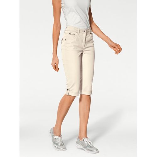 Caprijeans HEINE, Damen, Gr. 38, Normalgrößen, weiß (sanftes weiß), 97% Baumwolle, 3% Elasthan, Miedereinsatz:15% Elasthan, 85% Polyamid, unifarben, knielang, Jeans