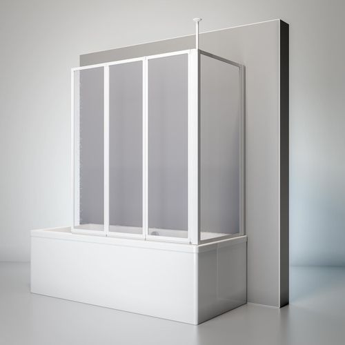 Schulte Duschwand Well mit Seitenwand, 129 x 140 x 75 cm, 3-teilig faltbar, Kunstglas Tropfen-Dekor, Profilfarbe: Alpinweiß