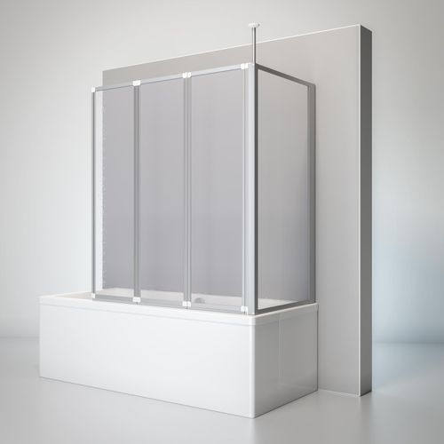 Schulte Duschwand Well mit Seitenwand, 129 x 140 x 75 cm, 3-teilig faltbar, Kunstglas Tropfen-Dekor, Profilfarbe: Alunatur
