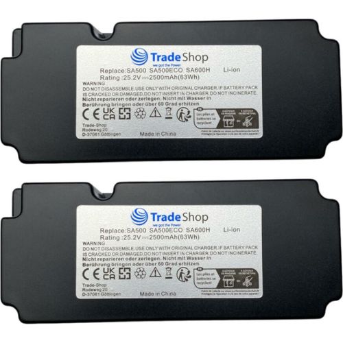 2x Trade-Shop Li-Ion Akku 25,2V / 2500mAh kompatibel mit Yard Force Classic 500B, Classic 600B, 862615 18650-20Q Mähroboter Rasenroboter Rasenmäher