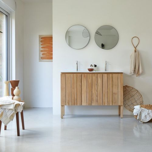 Doppelwaschtisch aus Teak und integriertem Keramikwaschbecken 120 cm