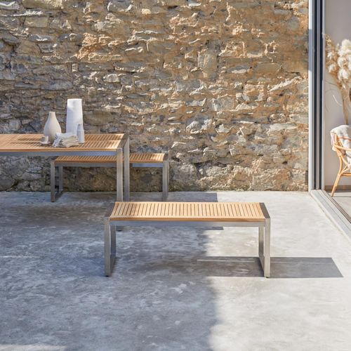 Gartenbank Bank Teak Edelstahl Lattenoptik Massivholz Tikamoon