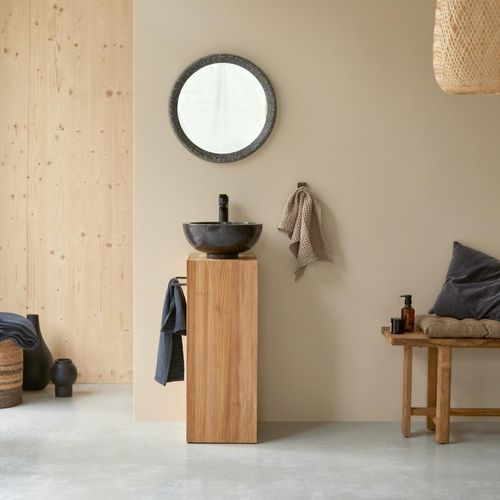 Waschtisch Bad Gästebad kleine Räume Teak Handtuchhalter Unterschrank massiv