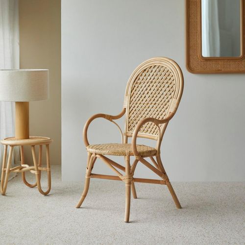 Sessel aus Rattan Lehnstuhl Stuhl mit Armlehnen Naturrattan