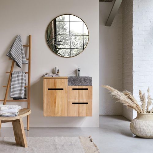 Badmöbel mit Waschbeckenschrank und integriertem Waschbecken 83 cm Teak