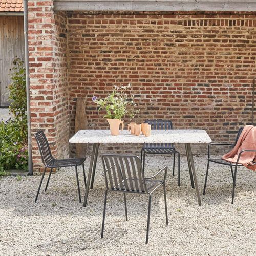 Rechteckiger Gartentisch Elio aus Premium-Terrazzo und Metall 160 cm brown
