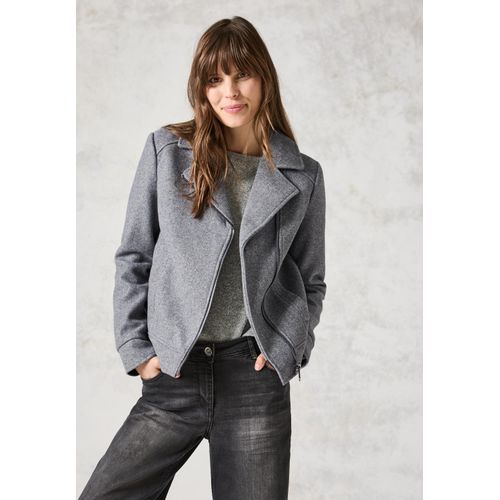 Bikerjacke CECIL, Damen, Gr. XXL (46), grau (platinum grau meliert), Stoff, 100% Polyester, unifarben, casual, normal hüftlang, V-Ausschnitt, Langarm Bündchen, Jacken, mit Reverskragen
