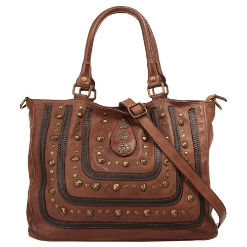 Shopper SAMANTHA LOOK, Damen, Gr. B/H/T: 35cm x 25cm x 8cm onesize, braun (cognac), Leder, Taschen, echt Leder, Made in Italy