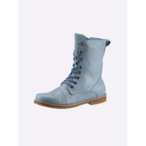 Schnürstiefelette, Damen, Gr. 36, blau (bleu), Leder, Glattleder, modisch, Schuhe