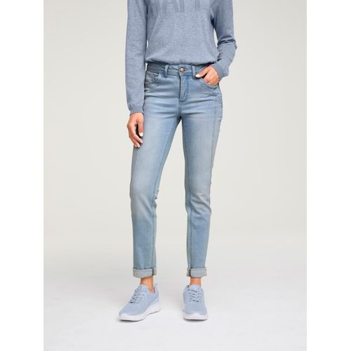 Röhrenjeans HEINE, Damen, Gr. 36, Normalgrößen, blau (bleached), 98% Baumwolle, 2% Elasthan, Miedereinsatz:20% Elasthan, 80% Polyamid, unifarben, lang, Jeans