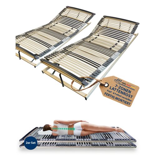 AM Qualitätsmatratzen | Ergonomischer 7-Zonen Lattenrost 160 x 200 cm (2 x 80x200 cm) - fertig montiert geliefert, Kopf- und Fußteil verstellbar