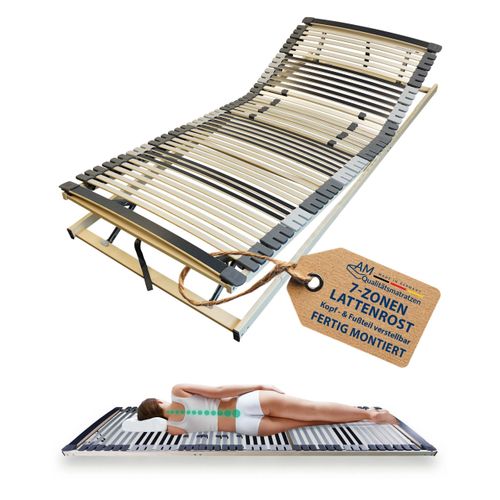 AM Qualitätsmatratzen | Ergonomischer 7-Zonen Lattenrost 80 x 210 cm, Kopf- & Fußteil verstellbar, gebrauchsfertig geliefert