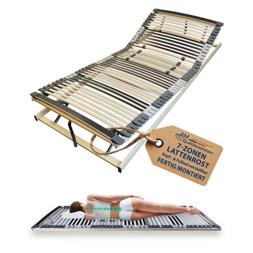 AM Qualitätsmatratzen | Ergonomischer 7-Zonen Lattenrost 90 x 210 cm, Kopf- & Fußteil verstellbar, gebrauchsfertig geliefert