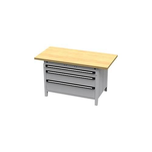 Otto Kind Breitfachwerkbank Typ 405, Buche Multiplexplatte, bis 1.200 kg, B 1524 x T 750 x H 850 mm, Stahl, Zentralverschluss, weißaluminium/weißaluminium