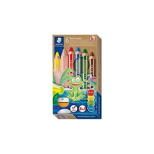 Farbstift Staedtler Noris junior, 3 in 1, Kartonetui, 6 sortierte Farben + Spitzer