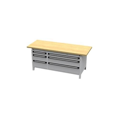 Otto Kind Breitfachwerkbank Typ 415, Buche Multiplexplatte, bis 1.400 kg, B 2004 x T 750 x H 850 mm, Stahl, Zentralverschluss, weißaluminium/weißaluminium