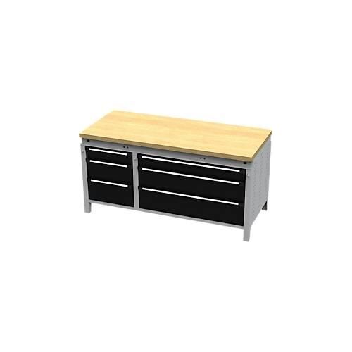 Otto Kind Breitfachwerkbank Typ 420, bündig, Buche Multiplexplatte, bis 1400 kg, B 1697 x T 750 x H 850 mm, Stahl, Zentralverschluss, weißaluminium/tiefschwarz