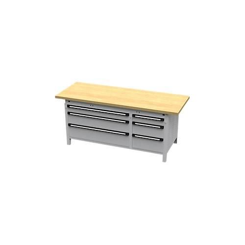 Otto Kind Breitfachwerkbank Typ 425, Buche Multiplexplatte, überstehend, bis 1400 kg, B 2004 x T 750 x H 850 mm, Stahl, Zentralverschluss, weißaluminium/weißaluminium