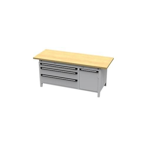 Otto Kind Breitfachwerkbank Typ 435, Buche Multiplexplatte, überstehend, bis 1400 kg, B 2004 x T 750 x H 850 mm, Stahl, Zentralverschluss, weißaluminium/weißaluminium