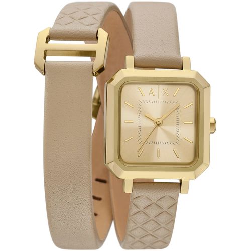 Quarzuhr ARMANI EXCHANGE, beige, Armbanduhren, Damen, Armbanduhr, Damenuhr, Lederarmband, analog