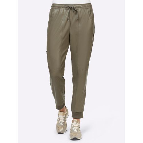 Jogger Pants HEINE, Damen, Gr. 46, Normalgrößen, grün (khaki), 100% Polyester, unifarben, 7/8-Länge, Hosen