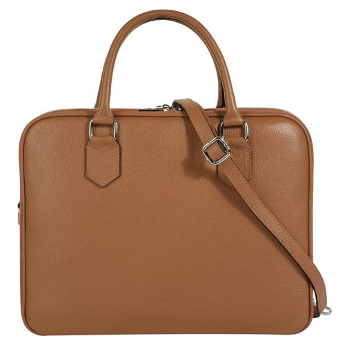 Aktentasche CLUTY, Damen, Gr. B/H/T: 35cm x 28cm x 13cm onesize, braun (cognac), Leder, unifarben, leicht glänzend, Taschen, echt Leder, Made in Italy