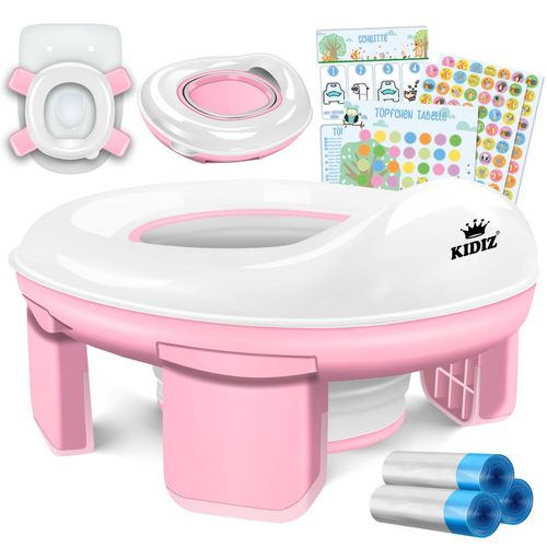 KIDIZ® Töpfchen für Kinder Toilettensitz Töpfchentrainer WC Sitz Lerntöpfchen bequemem, PP-Material mit Müllbeutel Kindertöpfchen für Unterwegs & Belohnungssystem mit Stickern 3 in 1 Lösung