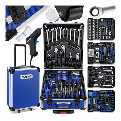 MASKO® Werkzeugkoffer 1400-teilig gefüllt Werkzeugset im Aluminiumkoffer Werkzeugkasten mit Rollen Werkzeugkiste Haushalt, Haus, Hobby, KFZ Trolley-Funktion Profi Werkzeugwagen Handwerkzeug