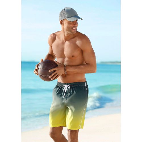 Badeshorts BUFFALO, Herren, Gr. M (50), N-Gr, grau (grau, gelb), Microfaser, Polyester, Microfaser, bedruckt, Farbverlauf, Badehosen, mit Farbverlauf
