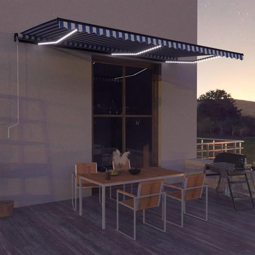 Markise mit Windsensor & LED 600x300cm Blau und Weiß 3051284