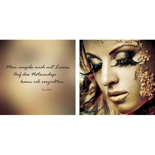 queence Leinwandbild »Reichtum«, Foto-Menschen-Kunst-Modern-Spa-Spa Bilder-Sprüche-Sprüche & Texte-Schriftzug-Schriftzüge-Kind, (Set), Premium-Leinwandstoff, Handarbeit aus Deutschland, Zitat, 2er Set