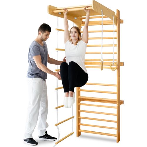 VA-Cerulean 6 in 1 Multifunktions Sprossenwand Set Klettergerüst Indoor für Kinder, inkl. Turnringe Kinder für Klettern, Klettergerüst, Strickleiter, Schaukel, Klimmzugstange, Sportgeräte ab 3 Jahre