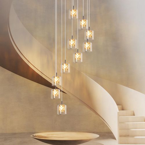 ZMH Pendelleuchte Treppenhaus Pendellampe Modern 230CM Höheverstellbar Hängeleuchte 10 Flammig aus Glas Lampe G9 Kristall Esszimmerlampe für Wohzimmer Esszimmer Küche Esstisch (ohne Leuchtmittel)