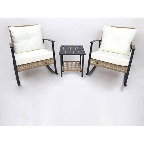 Schaukelstühle mit Tisch Rebecca Mobili Niangon 88x66,5x90 Stahl Polyrattan Braun Schwarz SET 3 stk