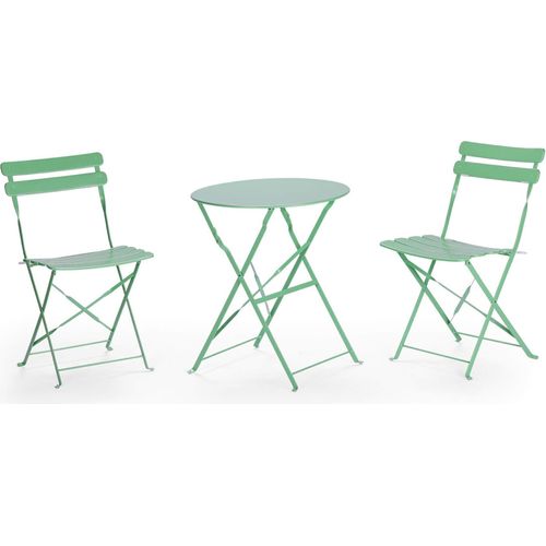 Runder Tisch mit Stühlen Rebecca Mobili Daflah 71x60x60 Stahl Grün Modern SET 3 stk