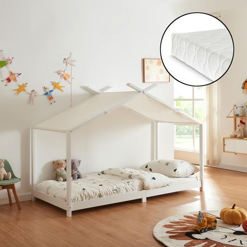 Kinderbett 'Brome' Hausbett mit Matratze 90 x 200 cm Weiß
