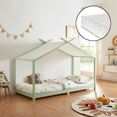 Kinderbett 'Brome' Hausbett mit Matratze 90 x 200 cm Mintgrün