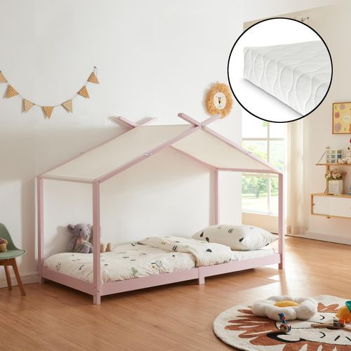 Kinderbett 'Brome' Hausbett mit Matratze 90 x 200 cm Rosa
