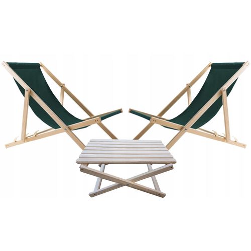 Set 2x Liegestühlen mt Couchtisch Tisch grün aus Holz